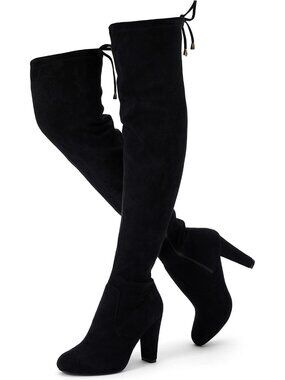 Women's Suede Thigh High Over the Knee Boots with Block Heels Above Knee Heeled